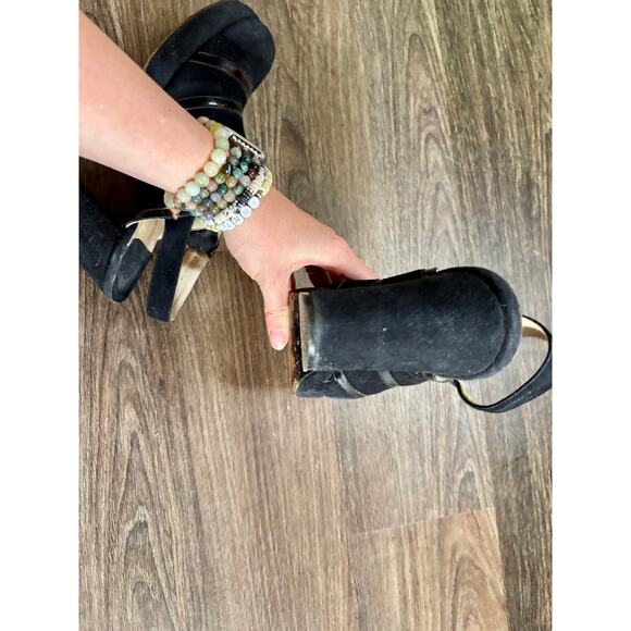 Vintage 1970s Faux Black Suede & Patent Leather Clogs Sling Back AS IS - Picture 9 of 11